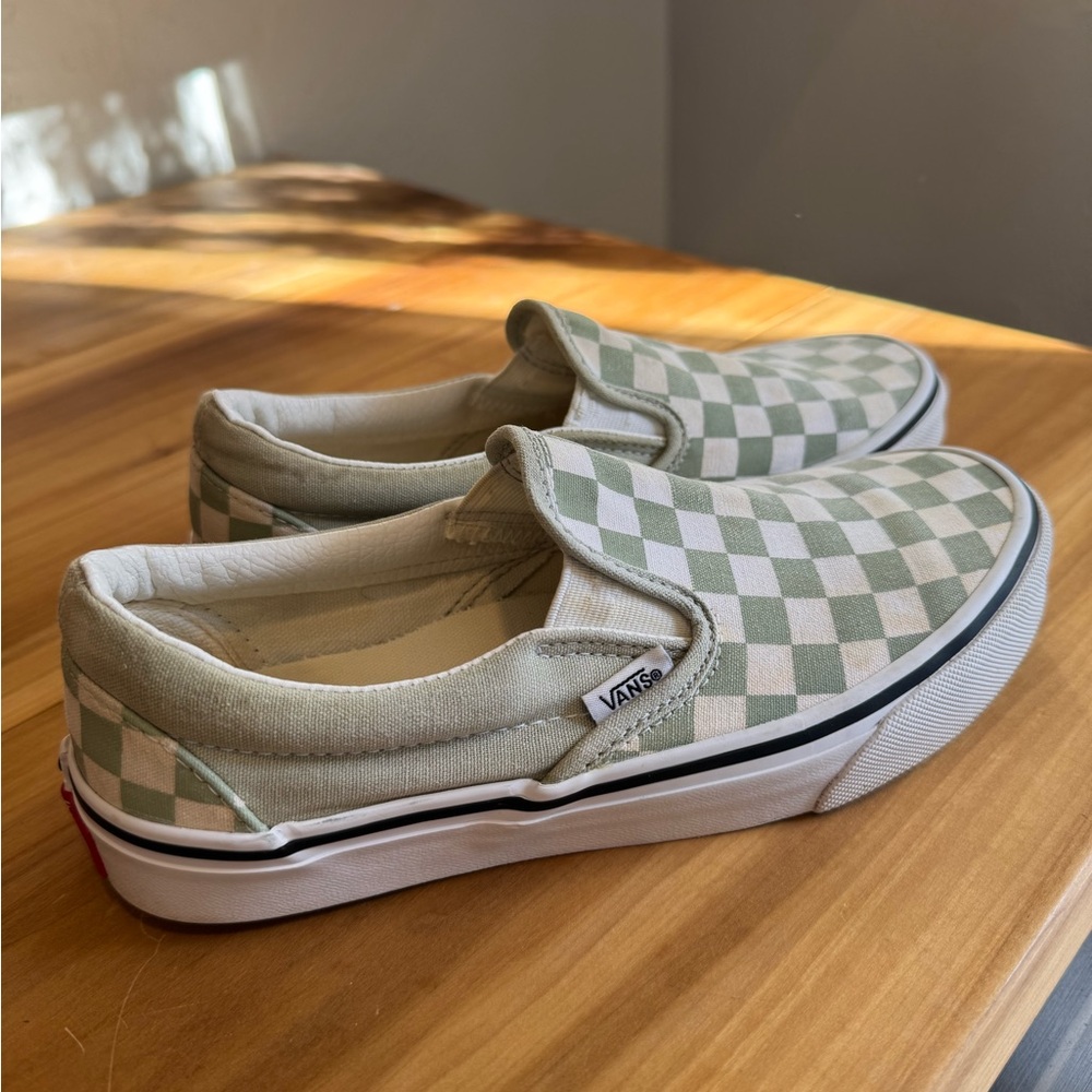Vans Green and White Checkered Slip-Ons